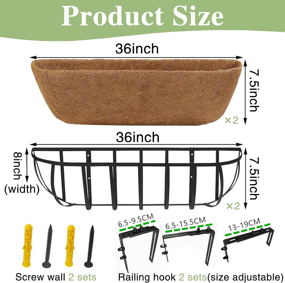 36 Inch Railing Planter Window Box Deck Balcony Rail Planter with Coco Liner ...