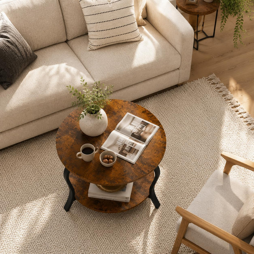 YEAKOO Small Round Coffee Table with Open Storage,23" 2-Tier Coffee Side...