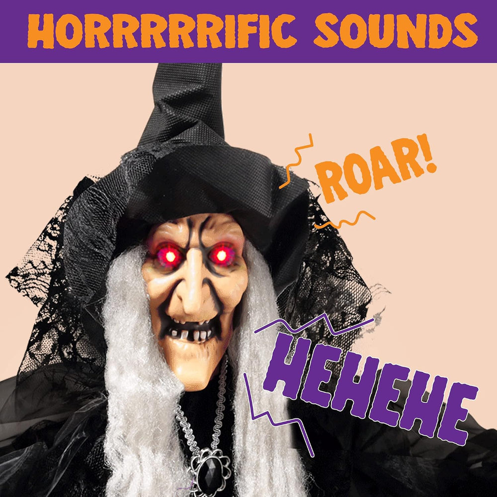 JOYIN 47” Animated Witch Halloween Decorations Outdoor Indoor, Scary Hallowee...