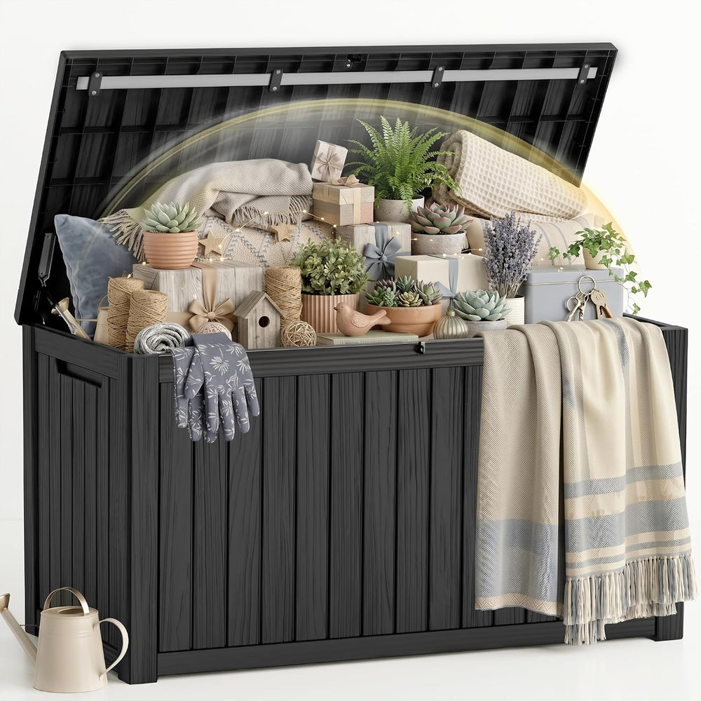 DRATO 325 Gallon Outdoor Storage Box Waterproof Large Deck Box, Black