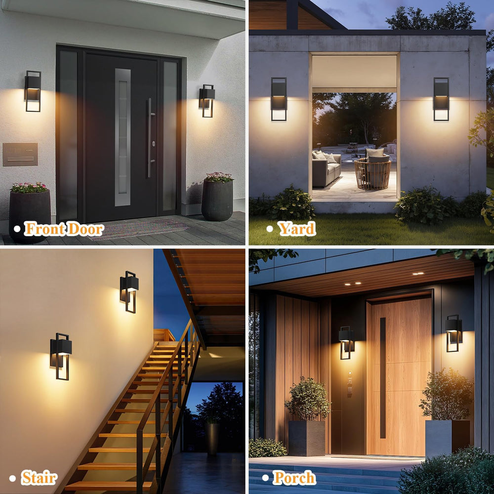 2-Pack Modern Outdoor Wall Lights, LED Black Porch Light, 3000K