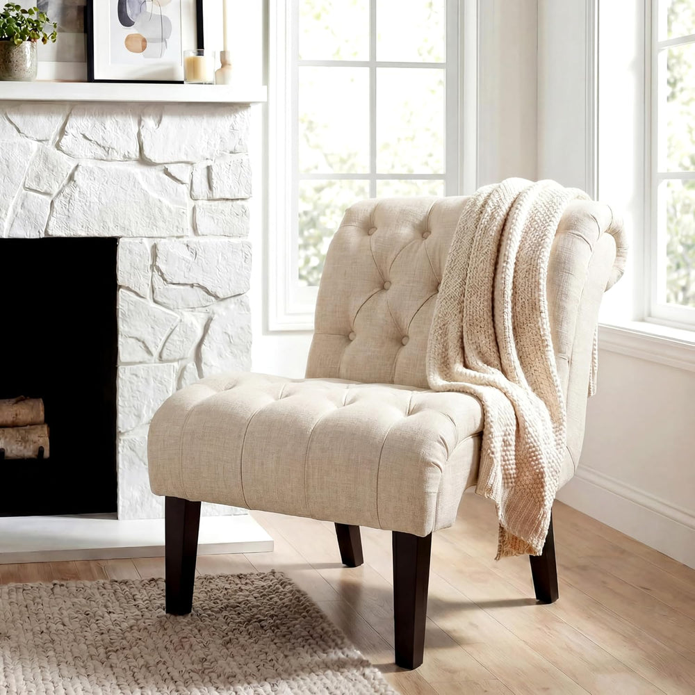 Mid Century Modern Accent Chair, Upholstered Button Tufted Chair