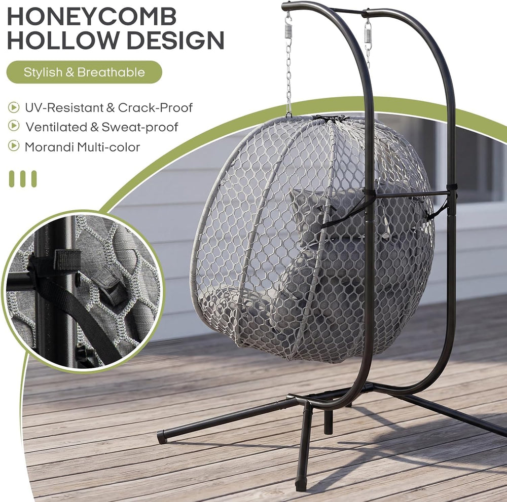 Double Egg Chair with Stand for 2 Persons, Oversized Patio Hanging Basket Cha...