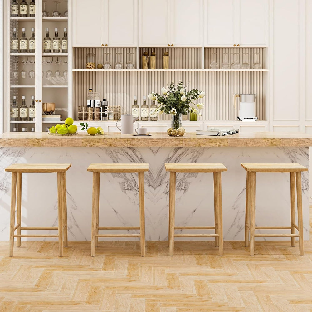 GIANTEX 25.5" Wooden Bar Stools Set of 2, Farmhouse Backless Counter Hei...