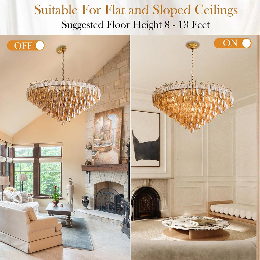 37" Extra Large Chandelier, 14-Light Gold Modern Round Chandelier for Li...