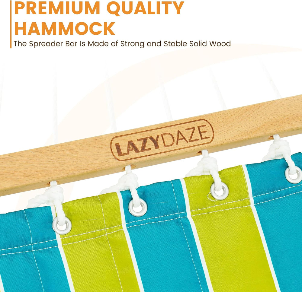 Lazy Daze Double Quilted Hammock with Pillow and Carabiners, Green Stripe