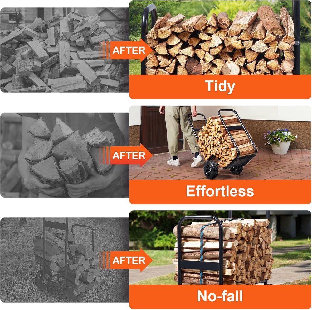 VEVOR Log Cart 250 lbs Load Capacity, Outdoor and Indoor Wood Rack Storage Mo...