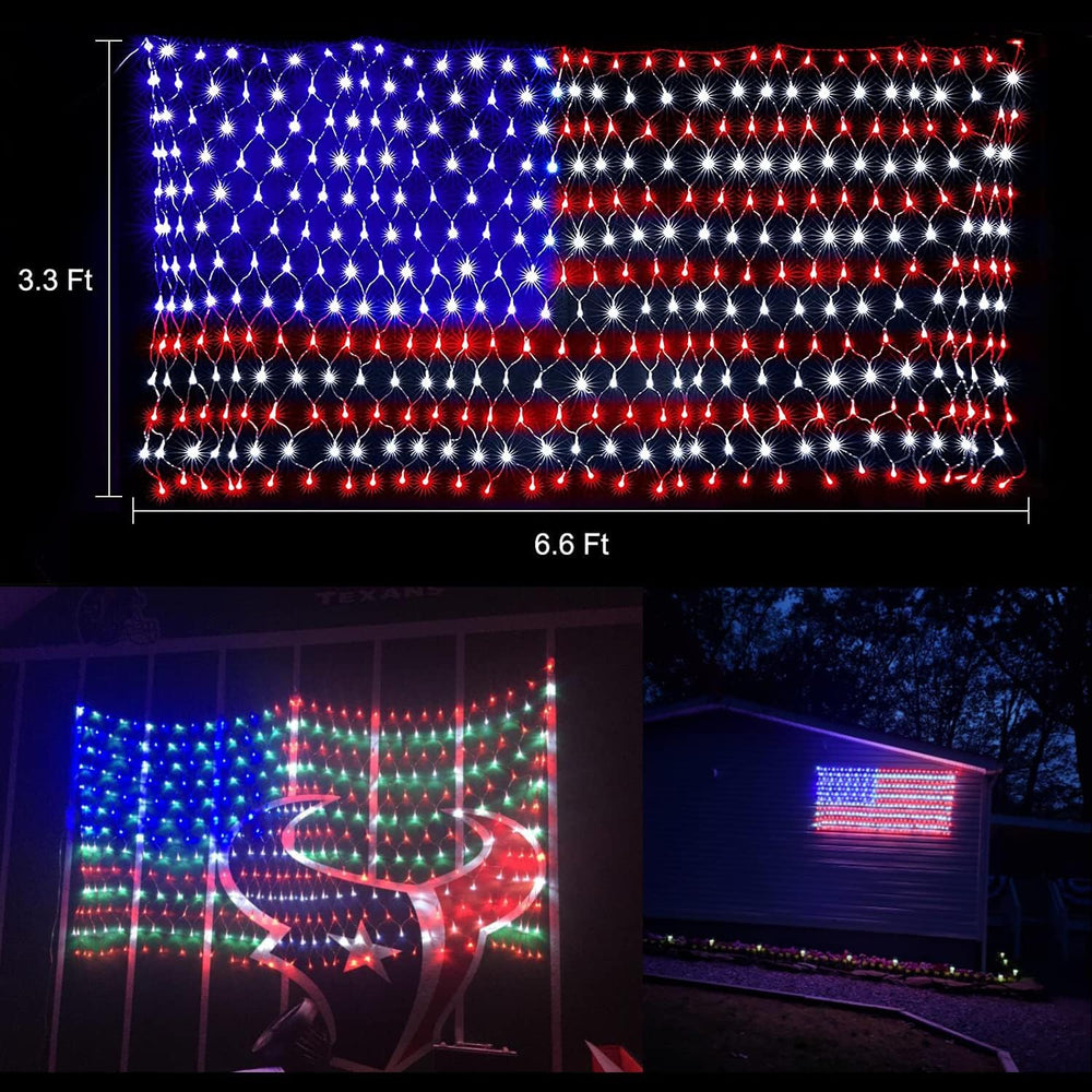 HYH American Flag LED Lights, 420 LEDs Net Light Up Flag Outdoor Waterproof