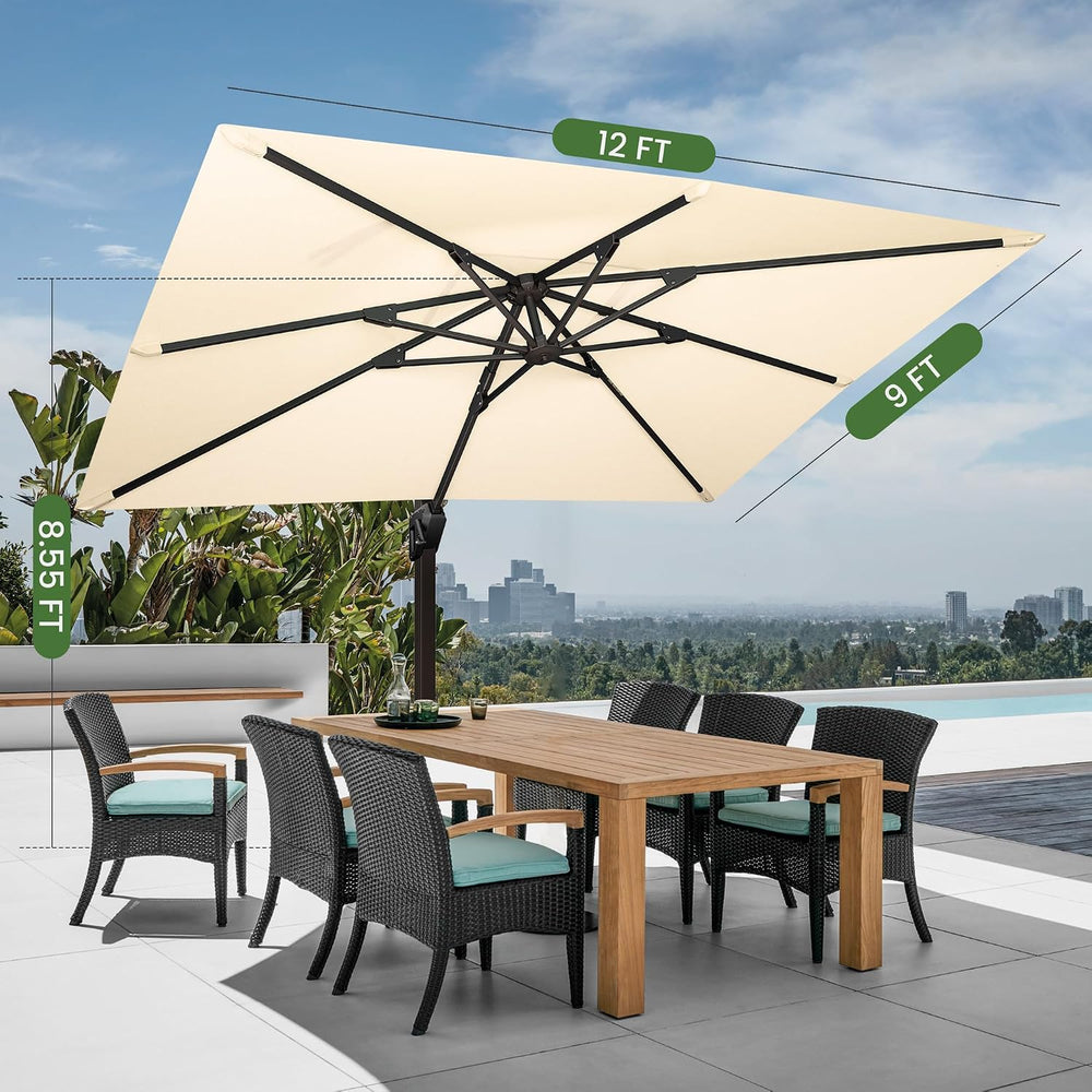 9' X 12' Cantilever Patio Outdoor Umbrella with Base Included