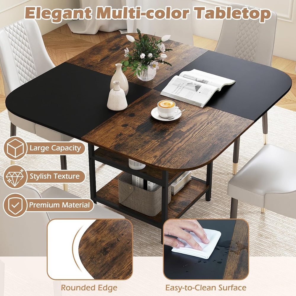 Giantex 47.5-inches Dining Table for 4, Square Kitchen Table with 2-Layer Sto...