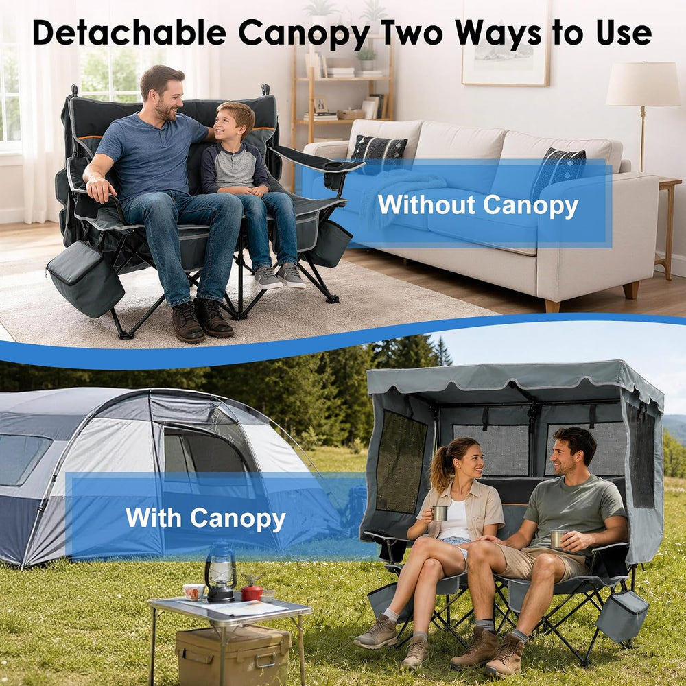 Suteck Double Camping Chair with Canopy, 660lbs Folding Loveseat with Shade