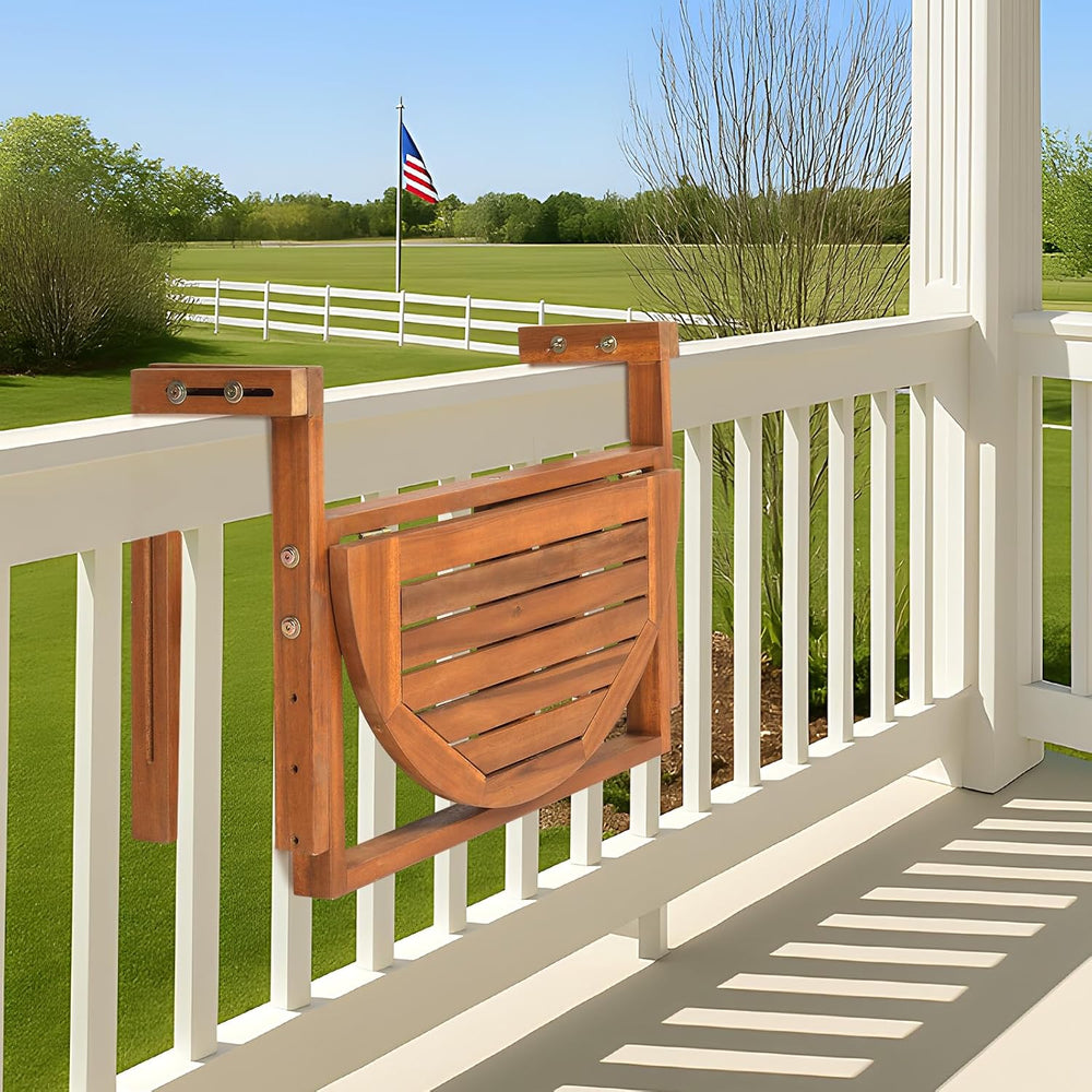 Outvita Acacia Wood Folding Balcony Bar Table, Semicircular