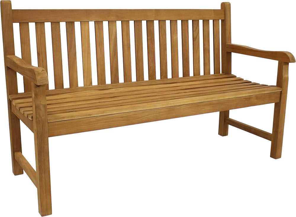 Sunnydaze Wooden Outdoor Teak Bench with Backrest, 59” W, Light Brown