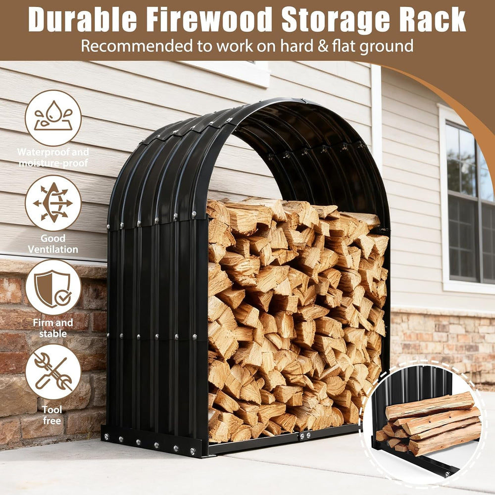 TBMLC Heavy-Duty Black Firewood Storage Shed with Round Roof Outdoor/Indoor