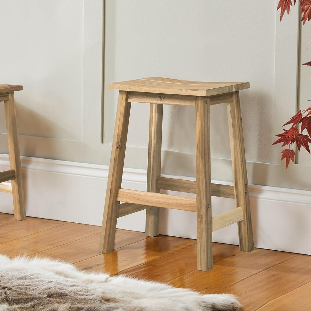 VICTORY RELAX Wooden Counter Stool - Set of 2 Backless Design with Ergonomic ...