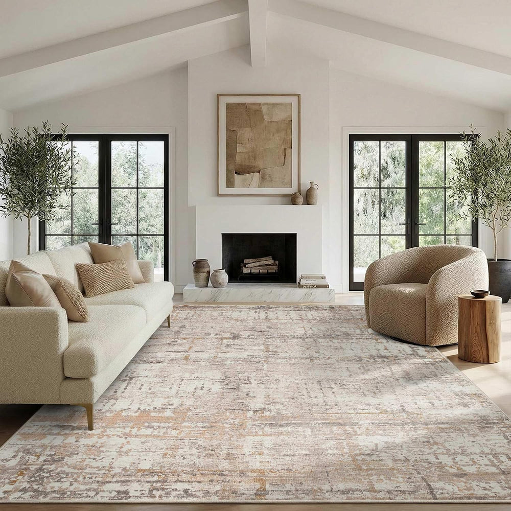 Rugxara 8x10 Beige Abstract Neutral Washable Area Rug for Living Room