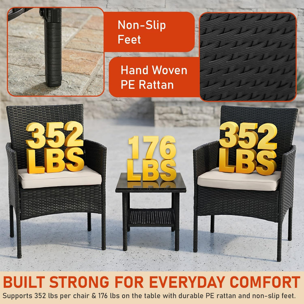 NChanmar 3 Pieces Patio Furniture Outdoor Bistro Set Outdoor&Indoor,Black