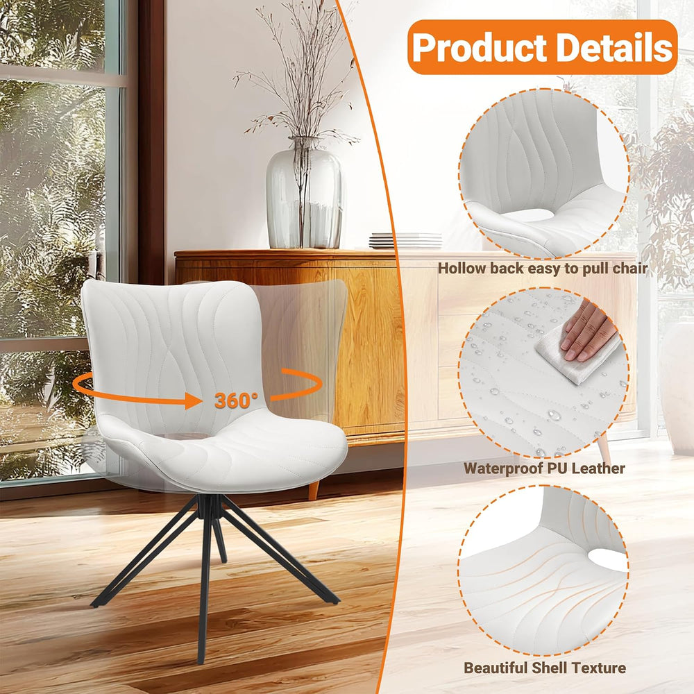 Dining Chairs Set of 4, Faux Leather Upholstered Swivel Chairs White