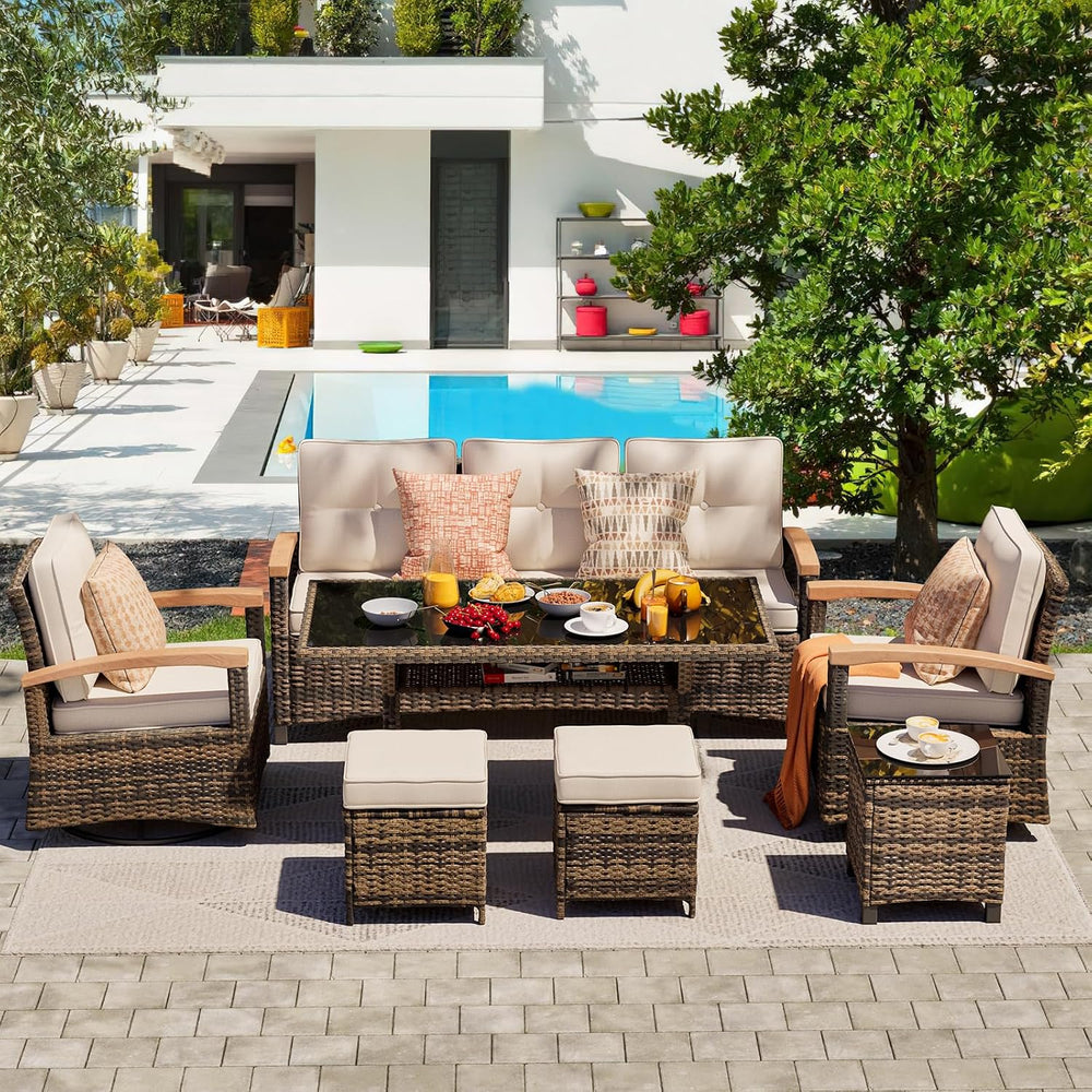 MEISSALIVVE 7 Pieces Patio Furniture Sets, PE Wicker Outdoor Conversation Set...
