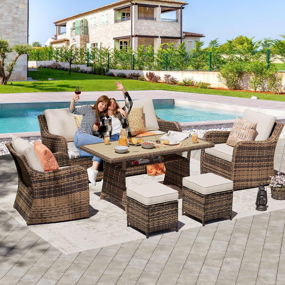 MEISSALIVVE 6 Pieces Outdoor Patio Furniture Set, Wicker Patio Conversation S...