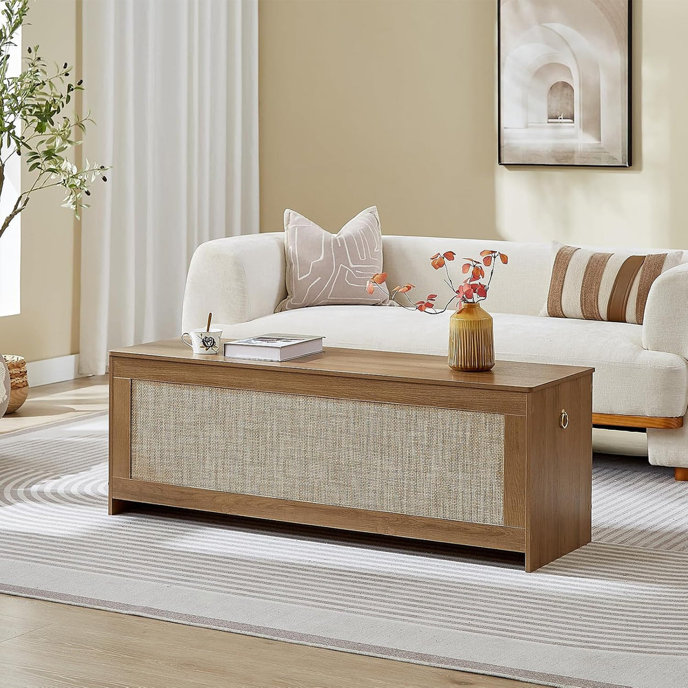 51.2" Storage Chest Extra Large, Rattan Storage Bench,(Cherry Brown