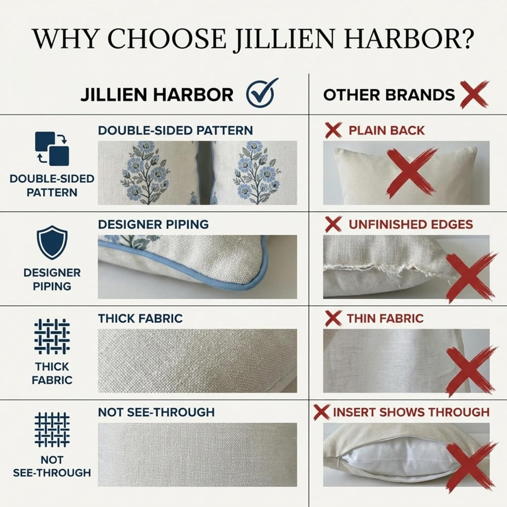 Jillien Harbor “The Camille” Floral Block Print Pillow Cover – Soft Blue and ...