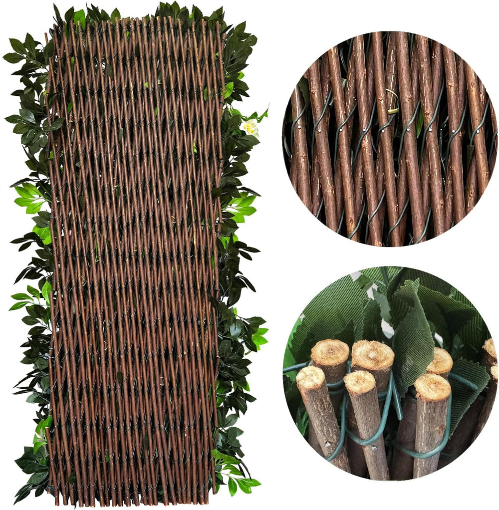 Expandable Privacy Screen with Artificial Flower for Balcony Patio Fence Gree...