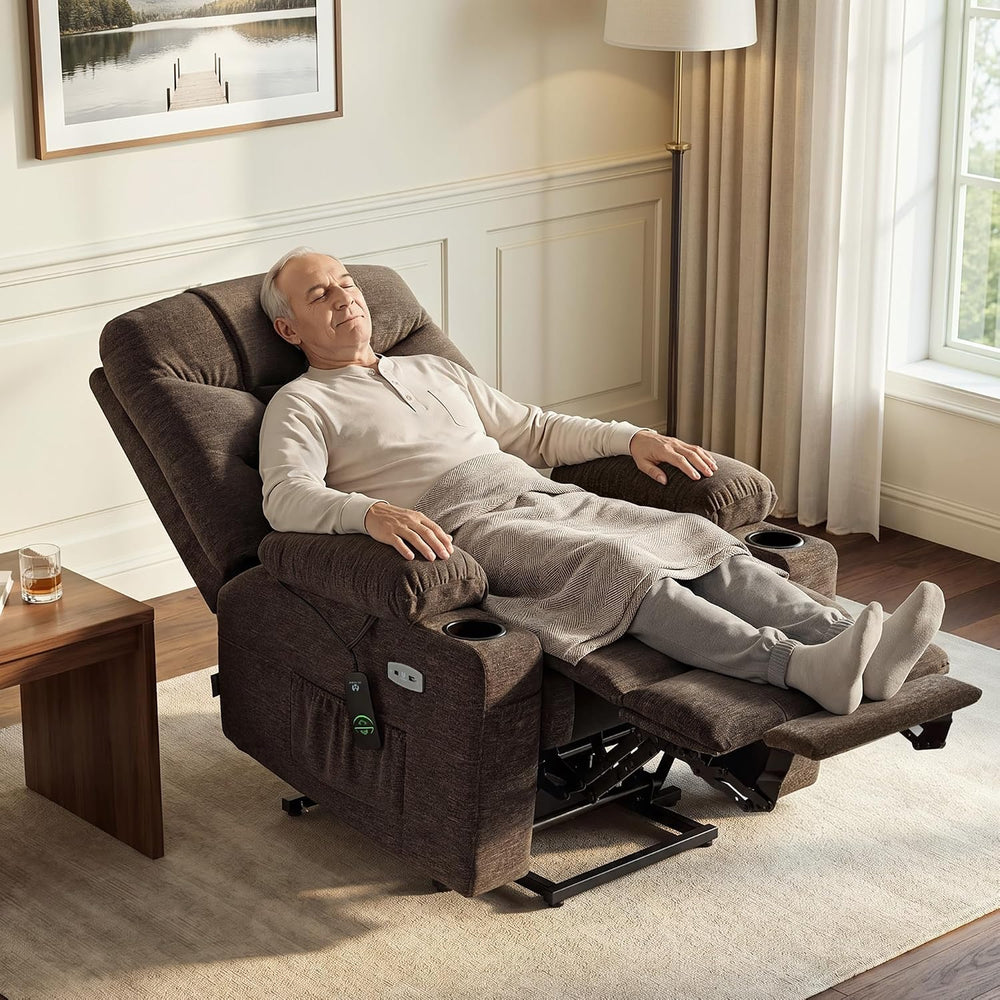 MCombo Power Lift Recliner Chair for Elderly, Fabric 7283 (Brown, Large)