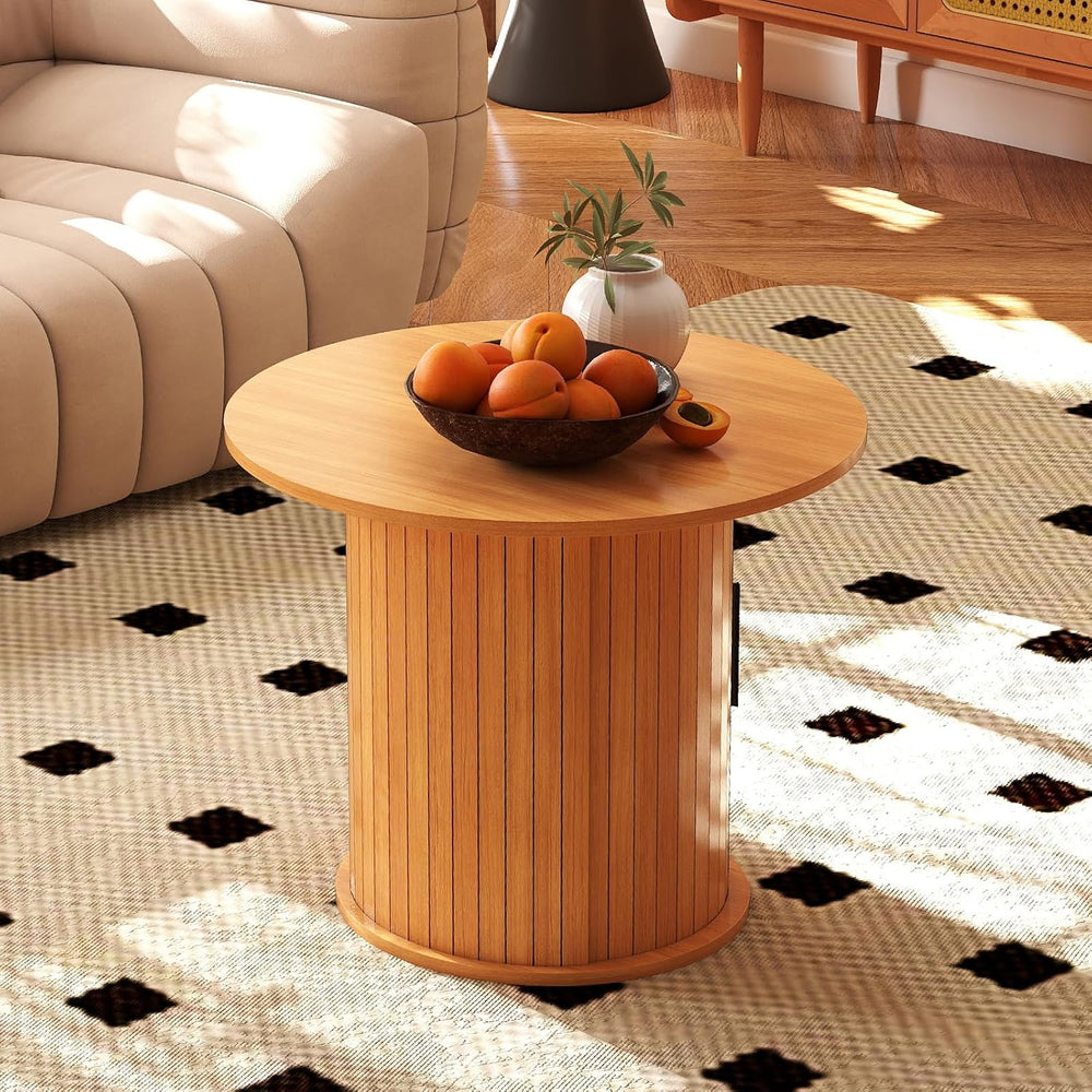 Round Wood Coffee Table with Storage, Small Circle Tables for Small Spaces