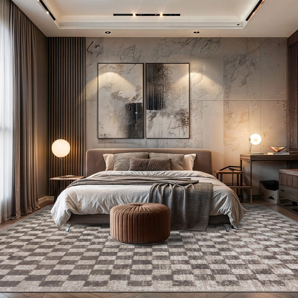 Rugshop Contemporary Checkered Grid Textured Area Rug Beige 7' 10" x...