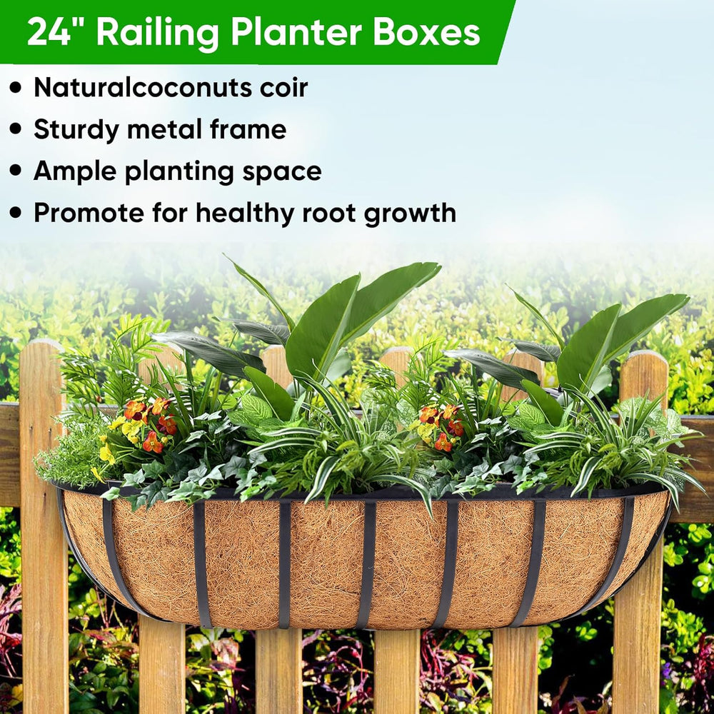 HKZ Deck Balcony Railing Planter Window Boxes - 2 Pack 24 Inch Planter Box, B...