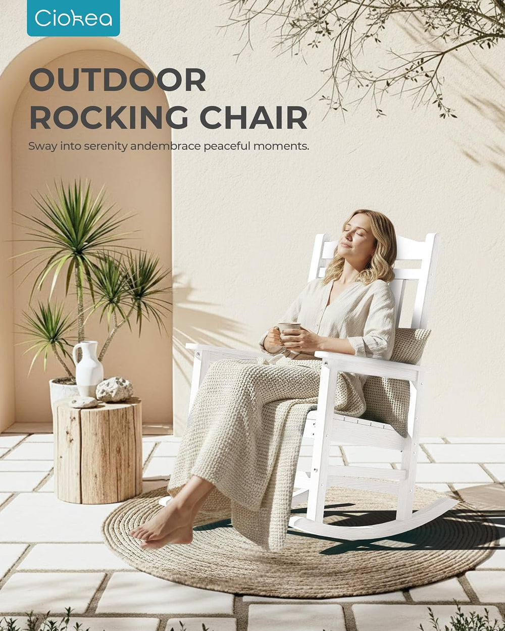 Ciokea Oversized Outdoor Rocking Chairs Set of 3, 380lbs Heavy-Duty Large Pat...