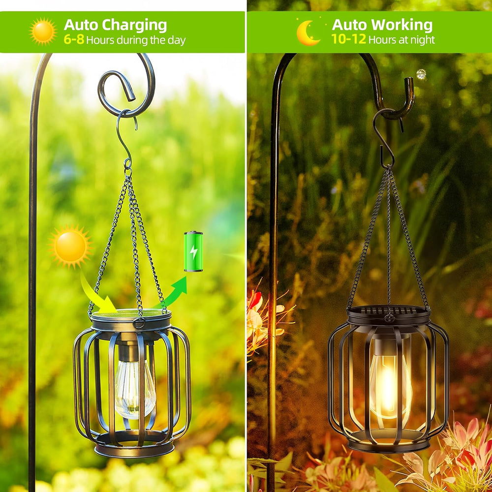 Solar Hanging Lanterns Outdoor Waterproof: 4 Pack Metal Solar-Powered Lights ...