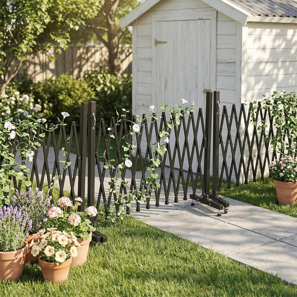 VINGLI 11.5ft Expandable Garden Fence with Casters, Aluminum Retractable Barr...