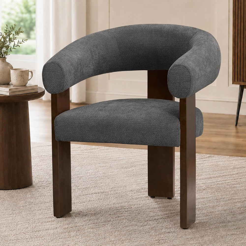 Modern Accent Chair, Barrel Armchair, U-Shaped Backrest, Grey