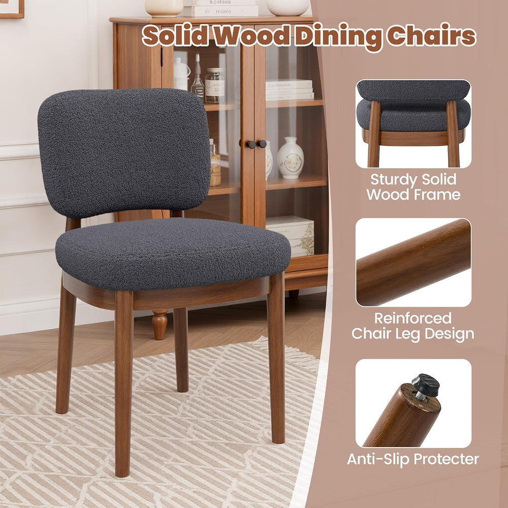 Wooden Dining Chairs Set of 6, Boucle Upholstered Kitchen Chairs with Solid W...