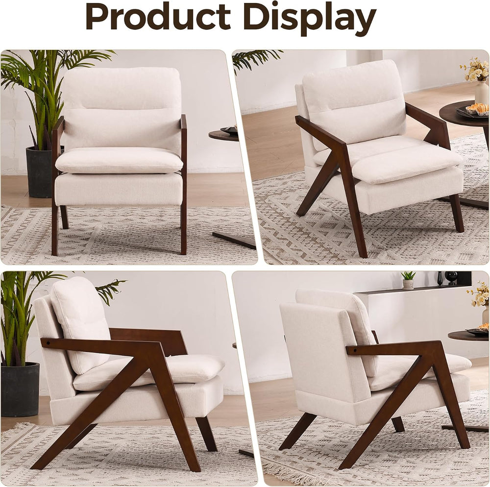 Mid-Century Modern Accent Chair with Solid Wood Frame，Tufted Upholstered Chen...