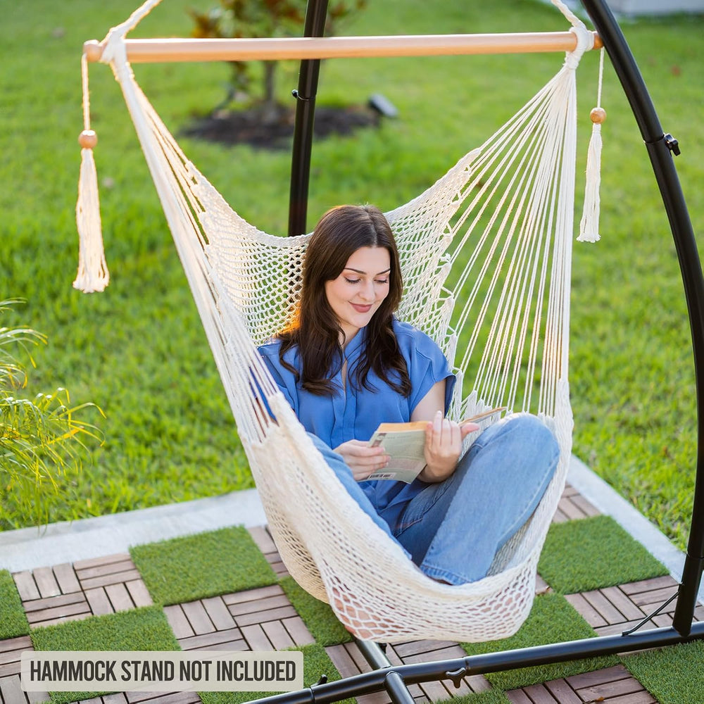 JoyView Hanging Hammock Chair, Caribbean Rope Swing Chair Wood Spreader Bar