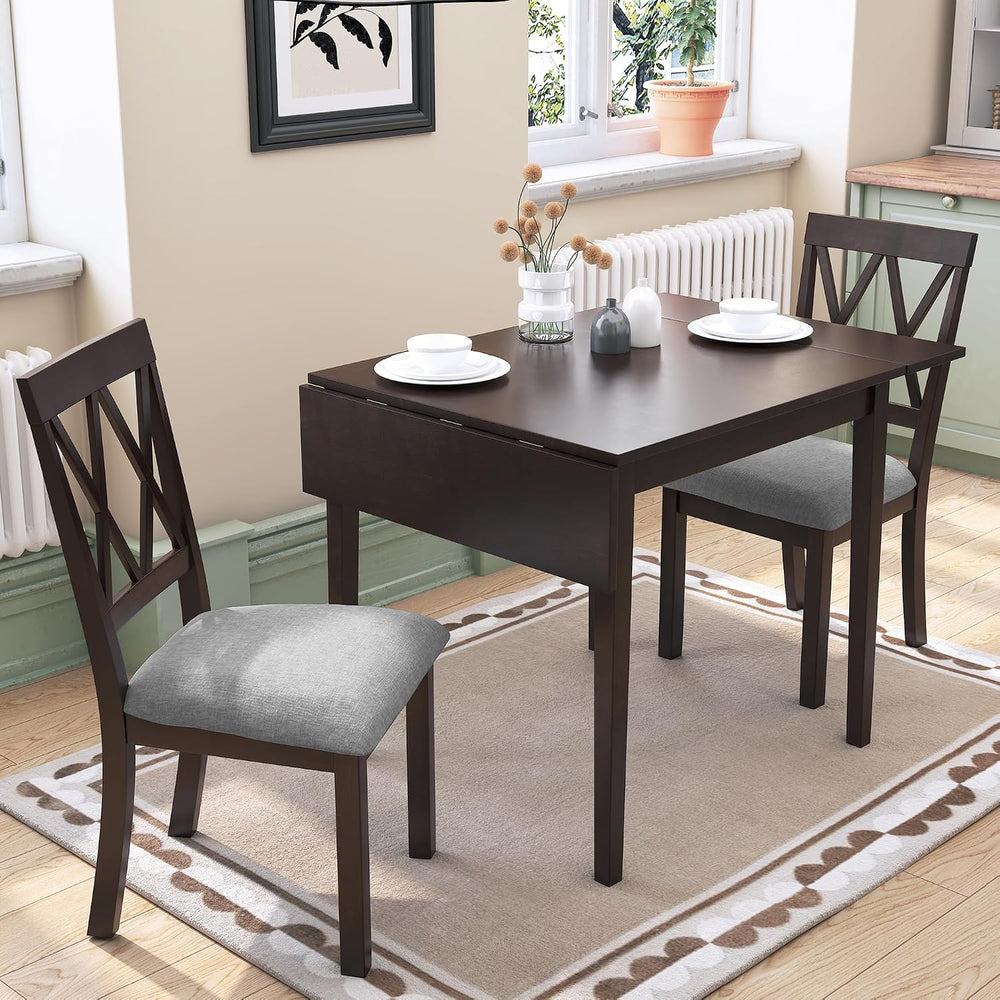 Merax Farmhouse Wooden Dining Set of 3, 45.6 inch Extendable Kitchen Table wi...