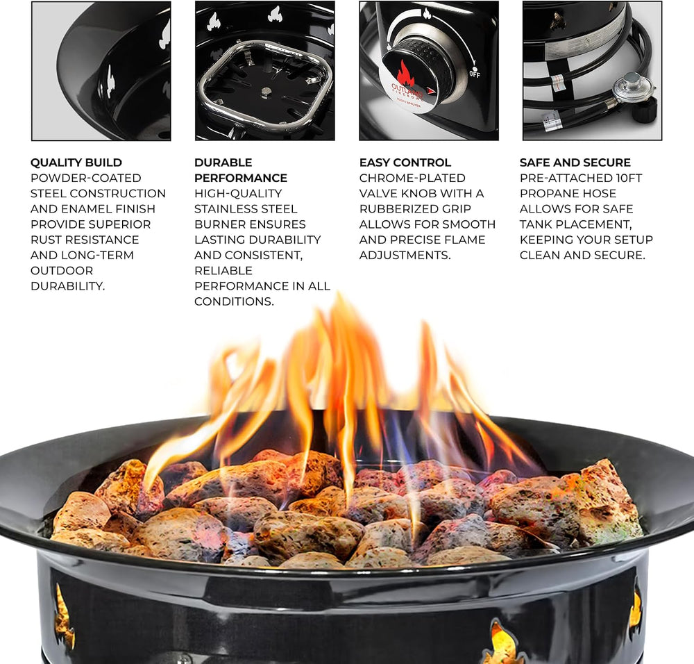 Outland Living Portable Propane Fire Pit, 19-inch, 58,000 BTU Smokeless Gas F...