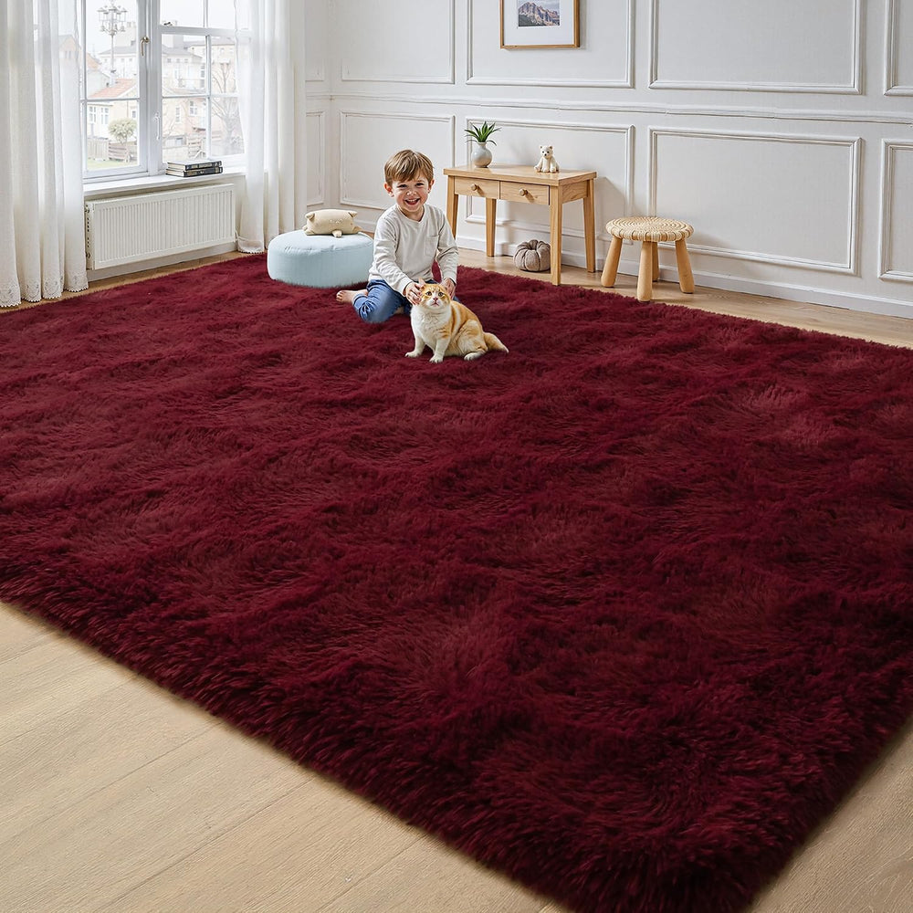 8x10 Large Burgundy Red Area Rug Plush