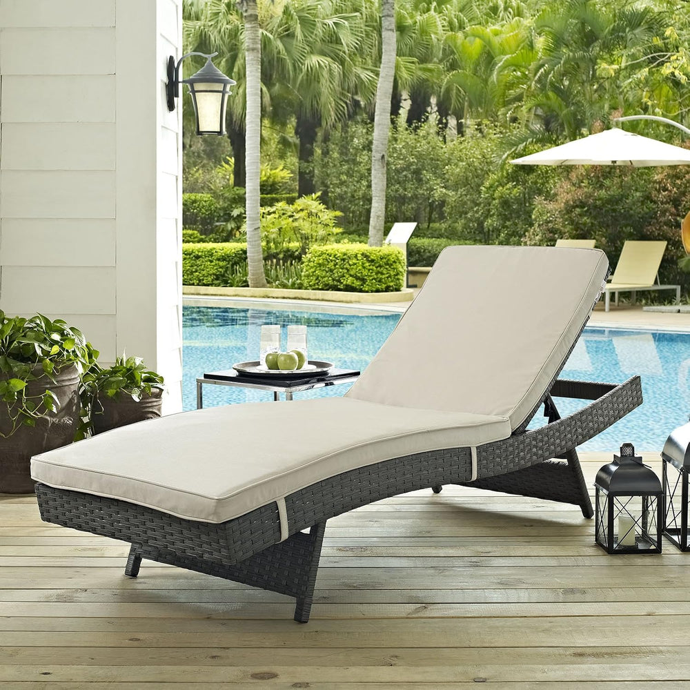 Modway Sojourn Wicker Rattan Outdoor Patio Sunbrella Fabric Chaise Lounge in ...