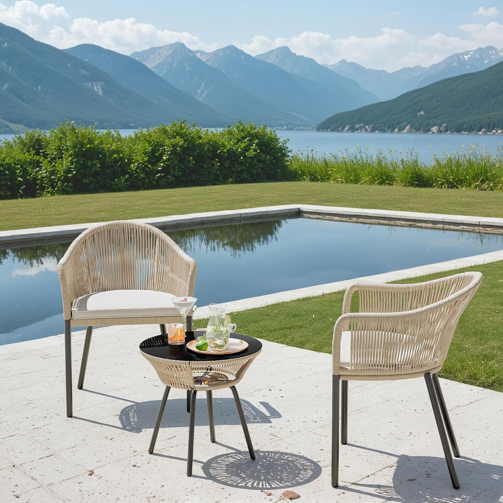 Devoko Patio Furniture Set 3 Pieces Rope Woven Bistro Set Outdoor Conversatio...