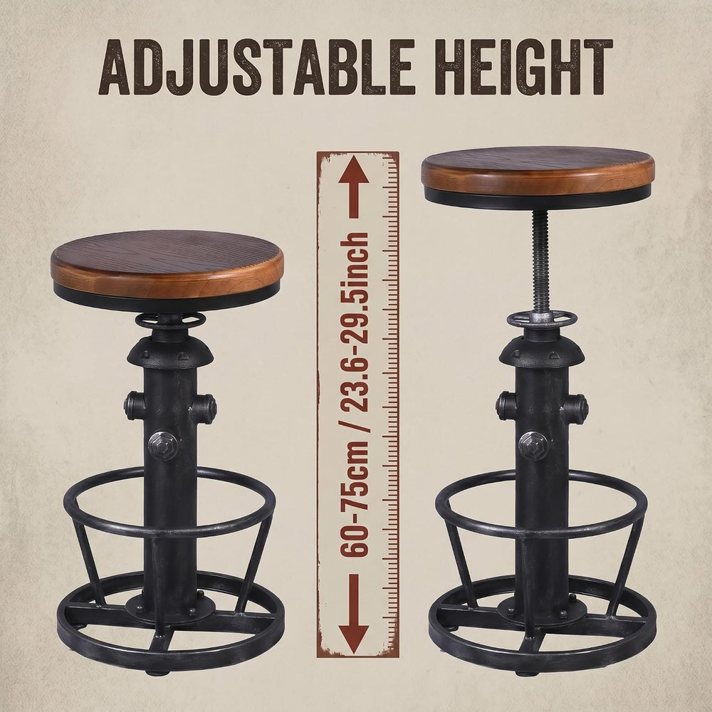 Topower 3 Piece Pub Bar Set Retro Round Bar Table and Stools for 2 Height Adj...