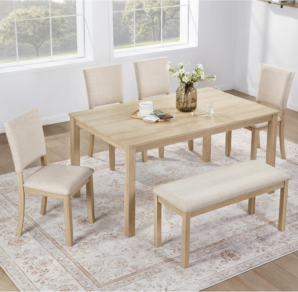Harper & Bright Designs 6-Piece Dining Set with Bench & 4 Upholstered...