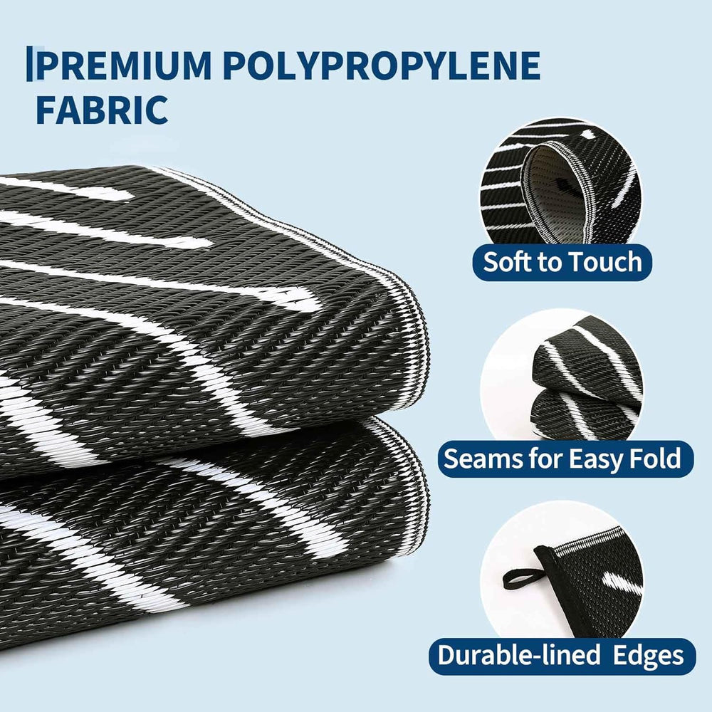 Garvee 5x8 Black and White Striped Outdoor Waterproof Rug Reversible Plastic ...