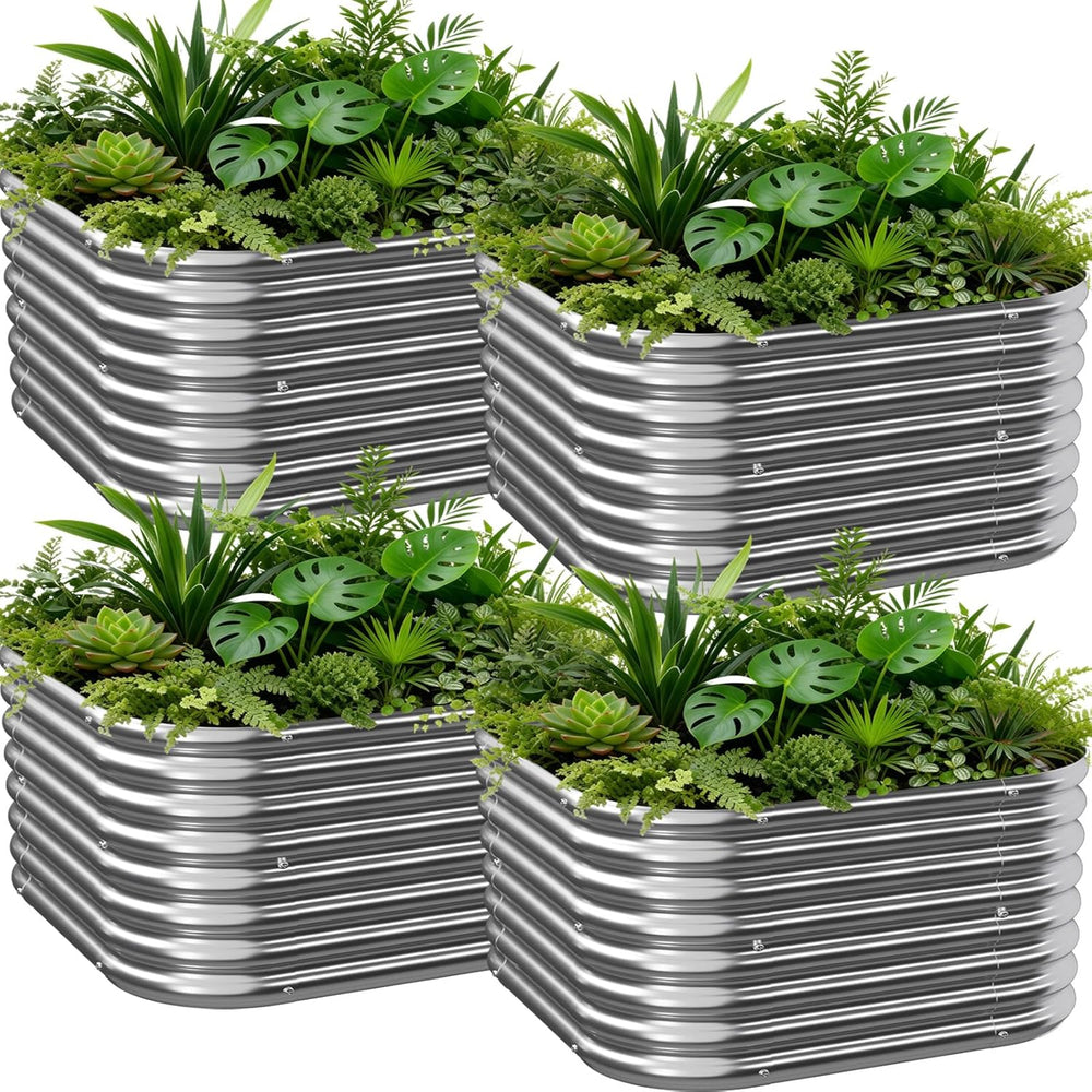 4 PCS Galvanized Raised Garden Bed Outdoor, Metal Garden Bed for Vegetables, ...