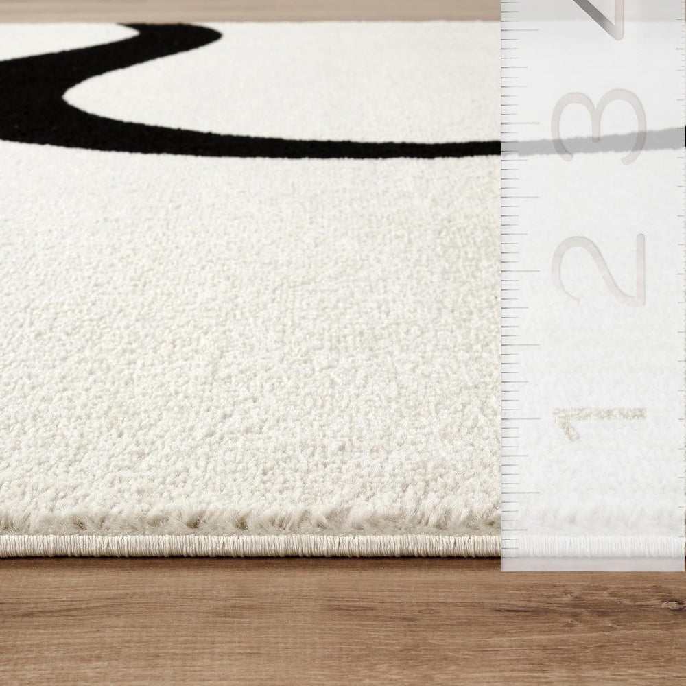 Abani Black and Cream Area Rug | 5' x 8' White Abstract Swirl Wave Ca...