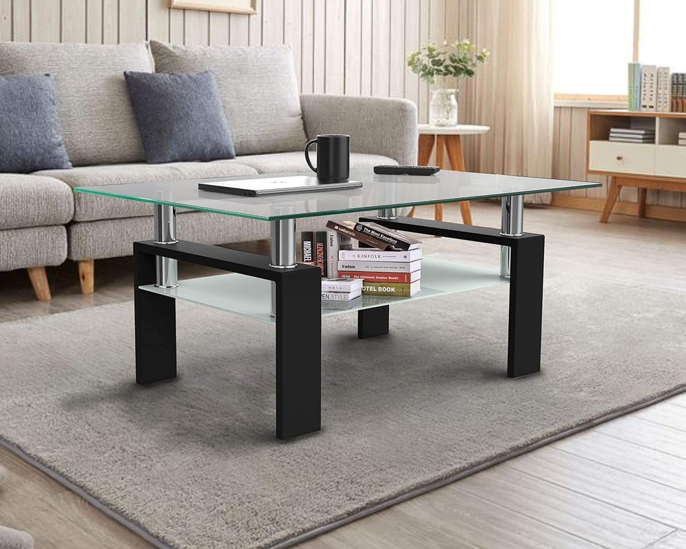 IANIYA Glass Coffee Table Metal Tube Glass Coffee Table, Livingroom Table (Cl...