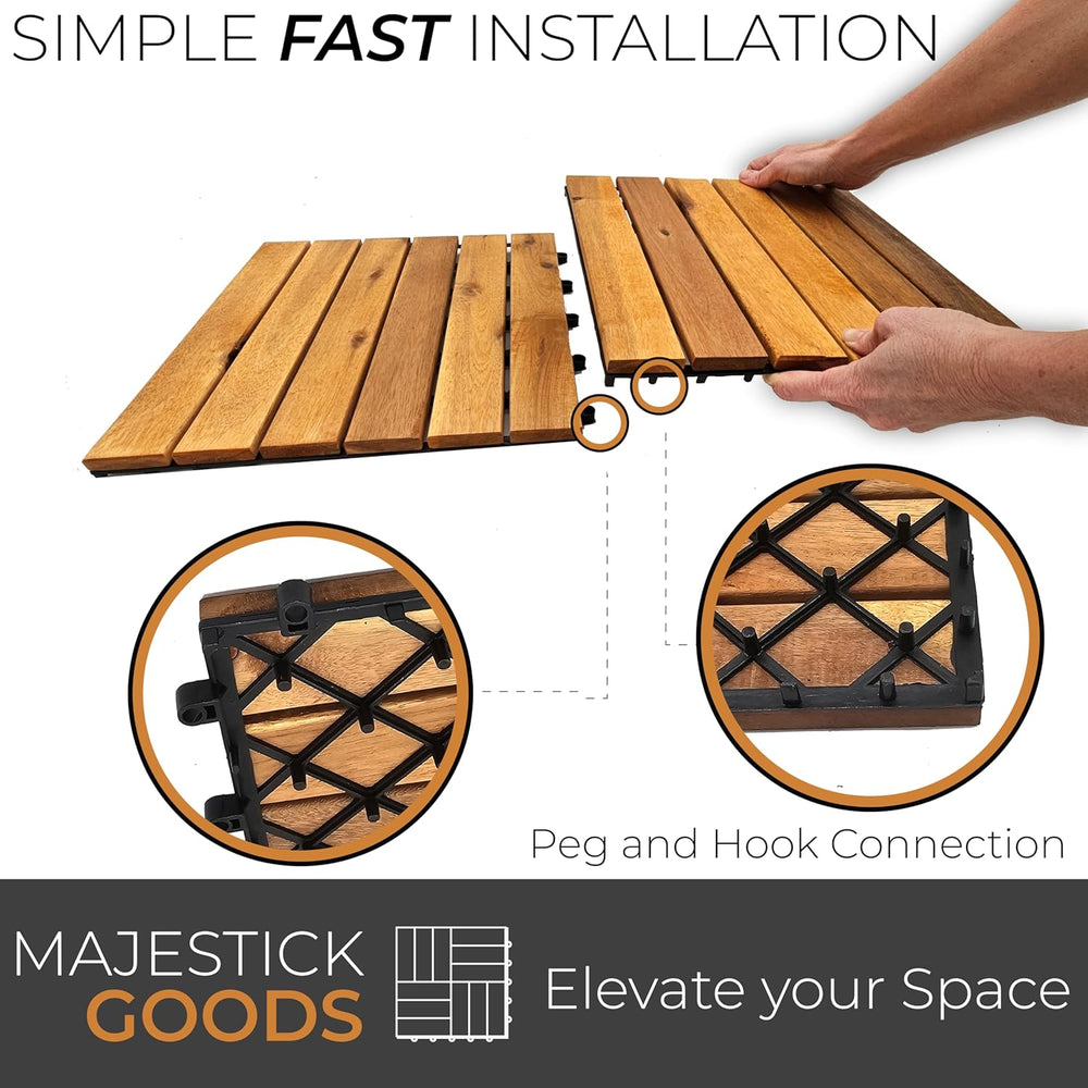 Majestick Goods 8-Pack Long Slat Acacia Wood Interlocking Deck Tiles